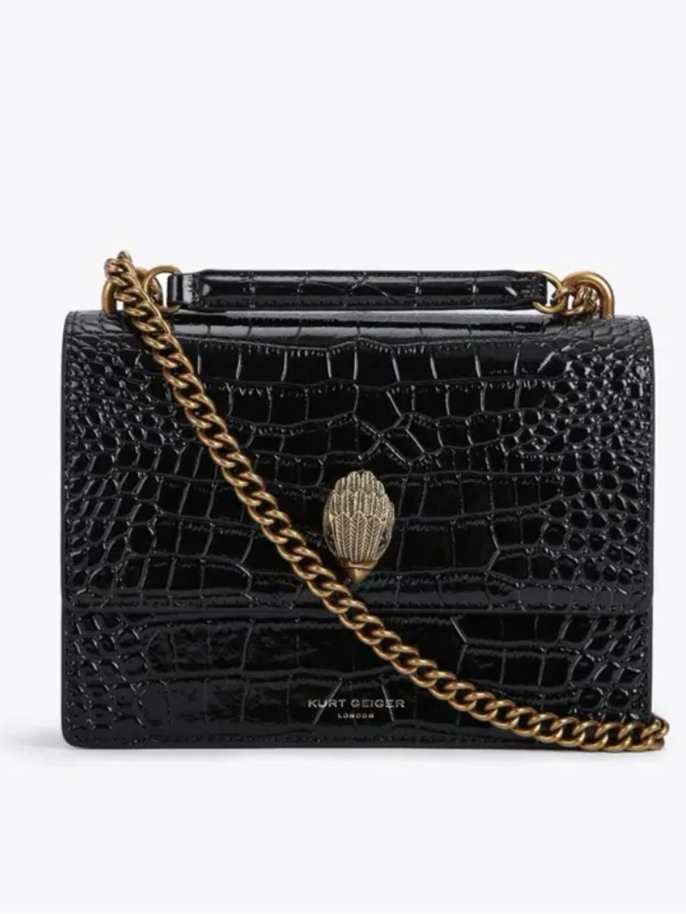 Kurt Geiger Shoreditch Bag - Croc-Embossed Leather Crossbody with Gold Chain